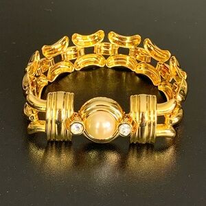 Vintage KJL Tank Track Link Bracelet with Double End Clasp Accented with Faux Ma